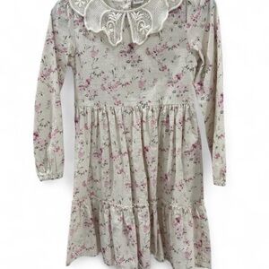 Charming Floral Kids Dress with Lace Collar